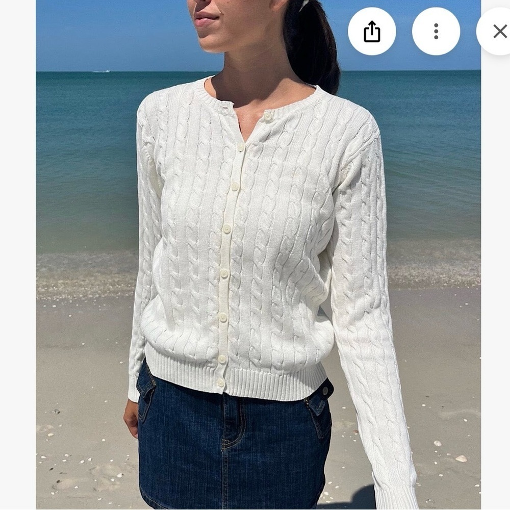 Appleseeds Cable Knit Cardigan White Lightweight Size M